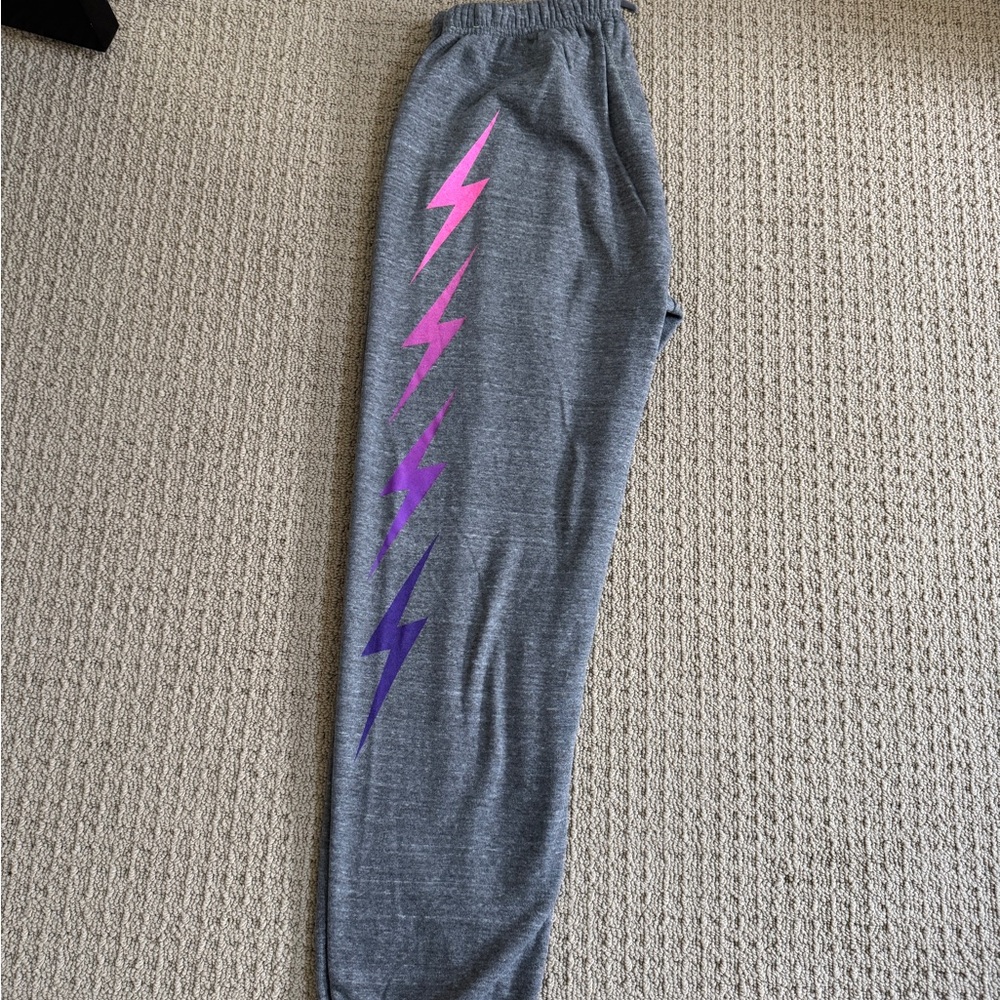 Aviator Nation Gray and Pink Lightning Bolt Vintage Joggers size L
